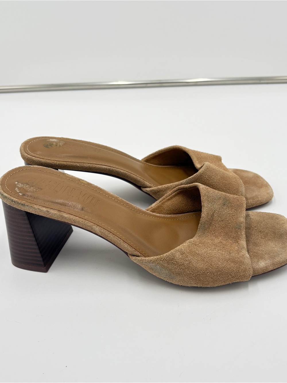 Jason Wu Tan Suede Block Heel Mule Sandals Classic Minimalist Y2K Women’s Size 9